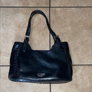 Black Leather Shoulder Bag with Braided Detail